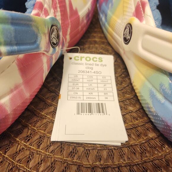 Crocs Unisex US M5/W7 Classic Lined Tie Dye Clog Powder Blue/Multi 206341 - Picture 6 of 7